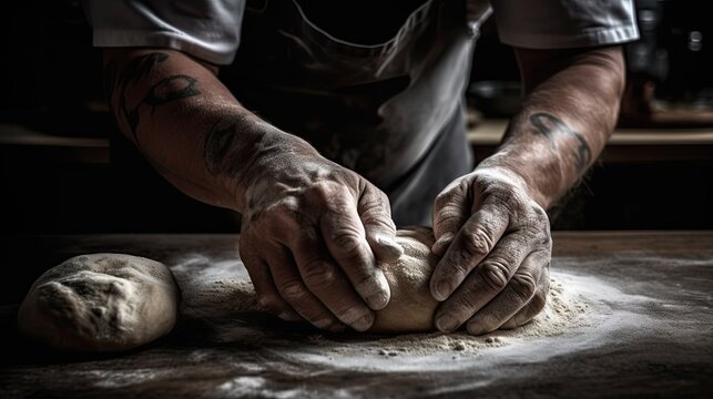 chef's hands kneading dough
