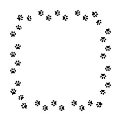 Obraz premium Pads of cat paws square frame. Animal paw prints on ground. Pets and wild animals. Simple black and white vector isolated on white background