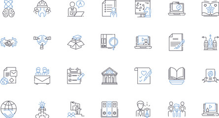 Market research line icons collection. Survey, Data, Analytics, Consumer, Demographics, Market share, Focus groups vector and linear illustration. Sampling,Trends,Questionnaire outline signs set