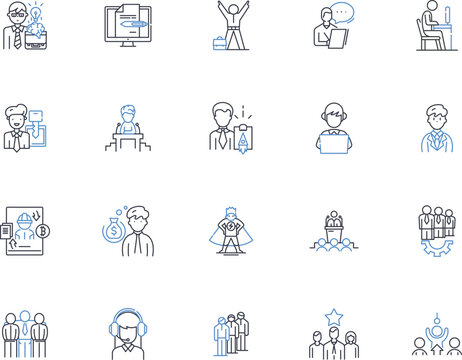 Duty line icons collection. Responsibility, Obligation, Commitment, Service, Accountability, Loyalty, Duty-bound vector and linear illustration. Work,Oblige,Expectation outline signs set