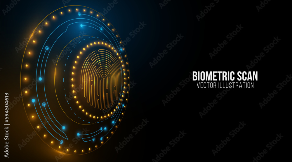 Poster biometric verification background for your technology design. glowing hud with fingerprint for ui de
