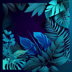 Fototapeta na wymiar Collection of tropical leavesfoliage plant in blue Created by AI tool . AI photo