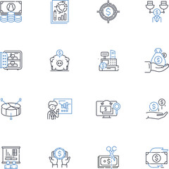 Merchant banking line icons collection. Investment, Advisory, Capital, Asset, Portfolio, Brokerage, Fundraising vector and linear illustration. Underwriting,Syndication,Securities outline signs set