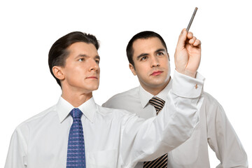 Portrait of two Businessmen on background