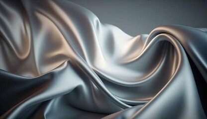 Silver grey silk fabric background texture abstract pattern. Luxury satin cloth 3d rendering. Generative Ai.