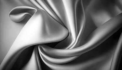 Plakat Silver grey silk fabric background texture abstract pattern. Luxury satin cloth 3d rendering illustration. 
