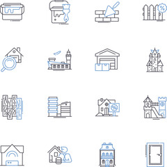 Villa line icons collection. Lavish, Elegant, Spacious, Secluded, Scenic, Breathtaking, Exclusive vector and linear illustration. Luxurious,Rustic,Modern outline signs set