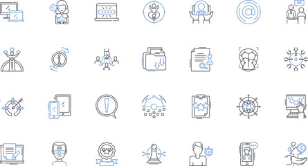 Market relationships line icons collection. Synergy, Trust, Collaboration, Partnership, Loyalty, Nerking, Fusion vector and linear illustration. Integration,Alliances,Interdependence outline signs set