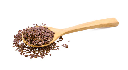 Flax seeds heap in wood spoon on transparent png