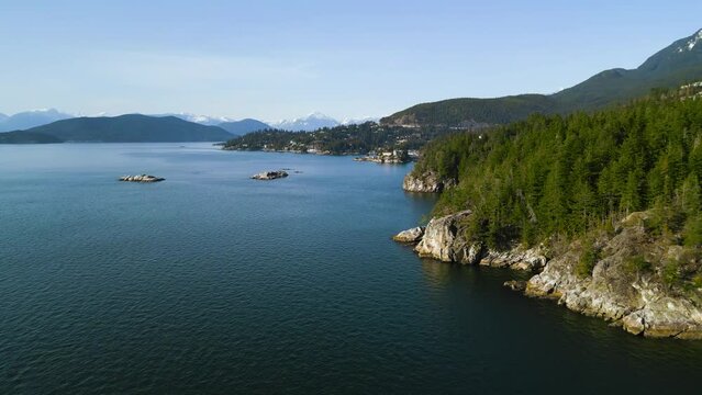 Aerial view of the coastal line in Lighthouse Park West Vancouver