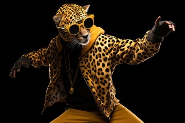 Cheetah Hip Hop Street Dancing Having Fun Generative AI - obrazy, fototapety, plakaty