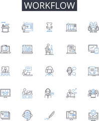 Workflow line icons collection. Investments, Assets, Finance, Retirement, Portfolios, Planning, Estate vector and linear illustration. Growth,Strategy,Trust outline signs set