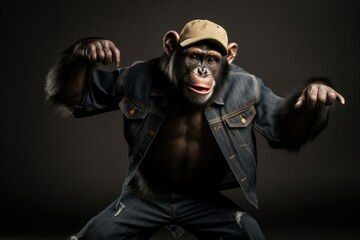 Fototapeta na wymiar Chimpanzee Hip Street Dancing Background Generative AI