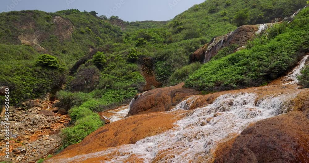 Wall mural Jinguashi golden waterfall in New Taipei city of Taiwan