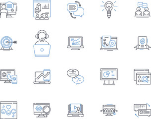 Digitized content line icons collection. Digitalized, Electronic, Virtual, Online, Web-based, Cyber, Computerized vector and linear illustration. Automated,Mobile,Multimedia outline signs set