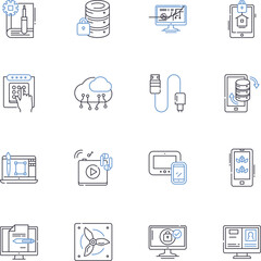 Gaming industry line icons collection. Console, PC, Gamer, Virtual, Adventure, Online, Multiplayer vector and linear illustration. Strategy,Role-playing,Action-packed outline signs set