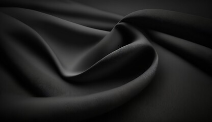 Black silk fabric background texture abstract pattern. Luxury satin cloth 3d rendering illustration with copy space. 