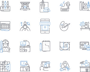 Writer line icons collection. Wordsmith, Novelist, Author, Poet, Playwright, Scribe, Wordslinger vector and linear illustration. Manuscript,Ink,Typewriter outline signs set