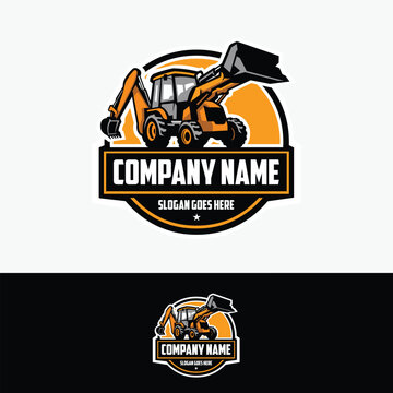 Back Hoe Loader Company Logo. Circle Emblem Badge Ready Made Logo. Best for Construction Related Company Logo