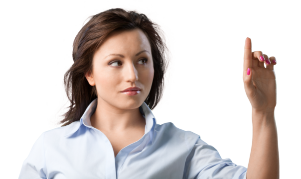 Business woman pointing on virtual screen - Powered by Adobe