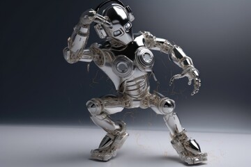 Silver Robot Rapper Street Dancing Background Generative AI