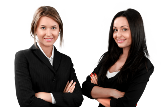 Two confident businesswomen isolated on white background