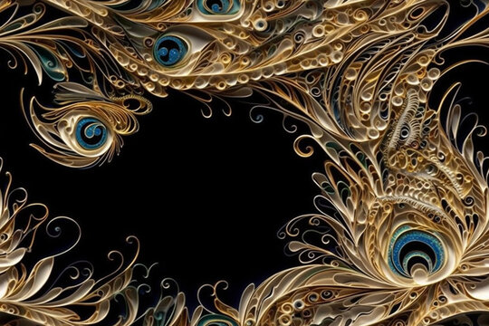 a beautiful 3D design wallpaper of a peacock feathers, using quilling technique, tile image, AI Generative