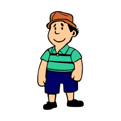 cartoon character people using brown hat green t-shirt and blue jeans 