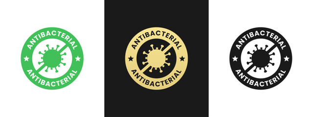 Antibacterial label or Antibacterial icon vector isolated in flat style. Antibacterial and antiviral defense. Germs and microbe icon. Best Antibacterial label for product packaging design element.