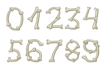 Bones numbers, digits. Cartoon isolated numbers on white background