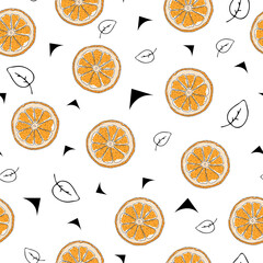 Orange slice print in doodle style, simple vector seamless pattern