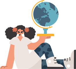 Energized woman holding a globe in her hands, kept on white establishment. Trendy style, Vector Illustration