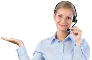 Female customer service representative wearing a headset
