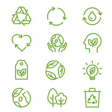 Vector simple line icon set for eco,  recycle or sustainable products.