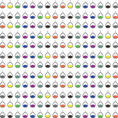 The image shows rows of flasks or bottles filled with a colored substance.