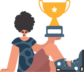 The person holds the winner's glass in his hands, compelled on a white foundation. Trendy style, Vector Illustration
