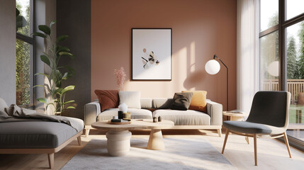 Naklejka na ściany i meble a minimalist Scandinavian living room, generative ai