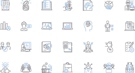 Stock line icons collection. Shares, Equity, Trading, Market, Price, Investment, Dividends vector and linear illustration. Portfolio,Capital,Liquidity outline signs set