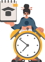 Energetic lady with theoretical and caution clock, separated on white foundation. Trendy style, Vector Illustration
