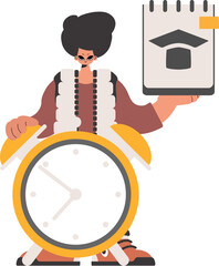 Person with extraordinary and caution clock, restricted on white foundation. Trendy style, Vector Illustration