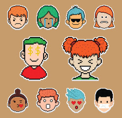 Pixel Art Sticker Emoji Design,