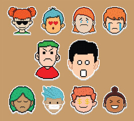 Pixel Art Sticker Emoji Design,