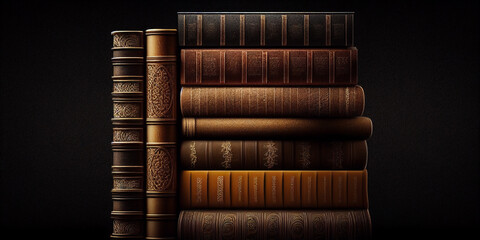 dark leather book shelf wall texture background Generative AI