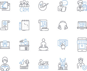 Mobile App Developer line icons collection. Application, Development, Design, Innovation, Coding, Integration, Optimization vector and linear illustration. Interface,Experience,Performance outline