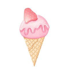 Strawberry ice cream watercolor.