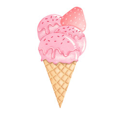 Strawberry ice cream watercolor.