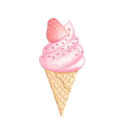 Strawberry ice cream watercolor.
