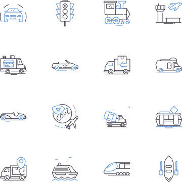 Shipping line icons collection. Freight, Logistics, Transportation, Delivery, Shipment, Carriers, Export vector and linear illustration. Import,Cargo,Dispatch outline signs set