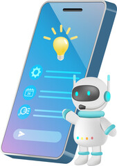 AI chat bot answer question and generate smart solution to user. Artificial intelligence robot give refinement conversation and ideas. 3D PNG.