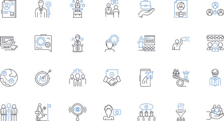 Board members line icons collection. Governance, Leadership, Stewardship, Oversight, Accountability, Direction, Strategy vector and linear illustration. Decision-making,Unity,Collaboration outline